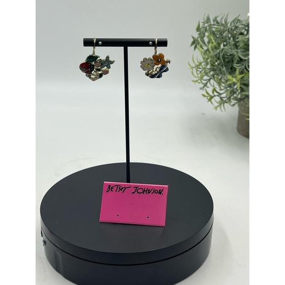 Betsey Johnson Multicolor enamel Floral ladybug butterfly Earrings new - Picture 2 of 8